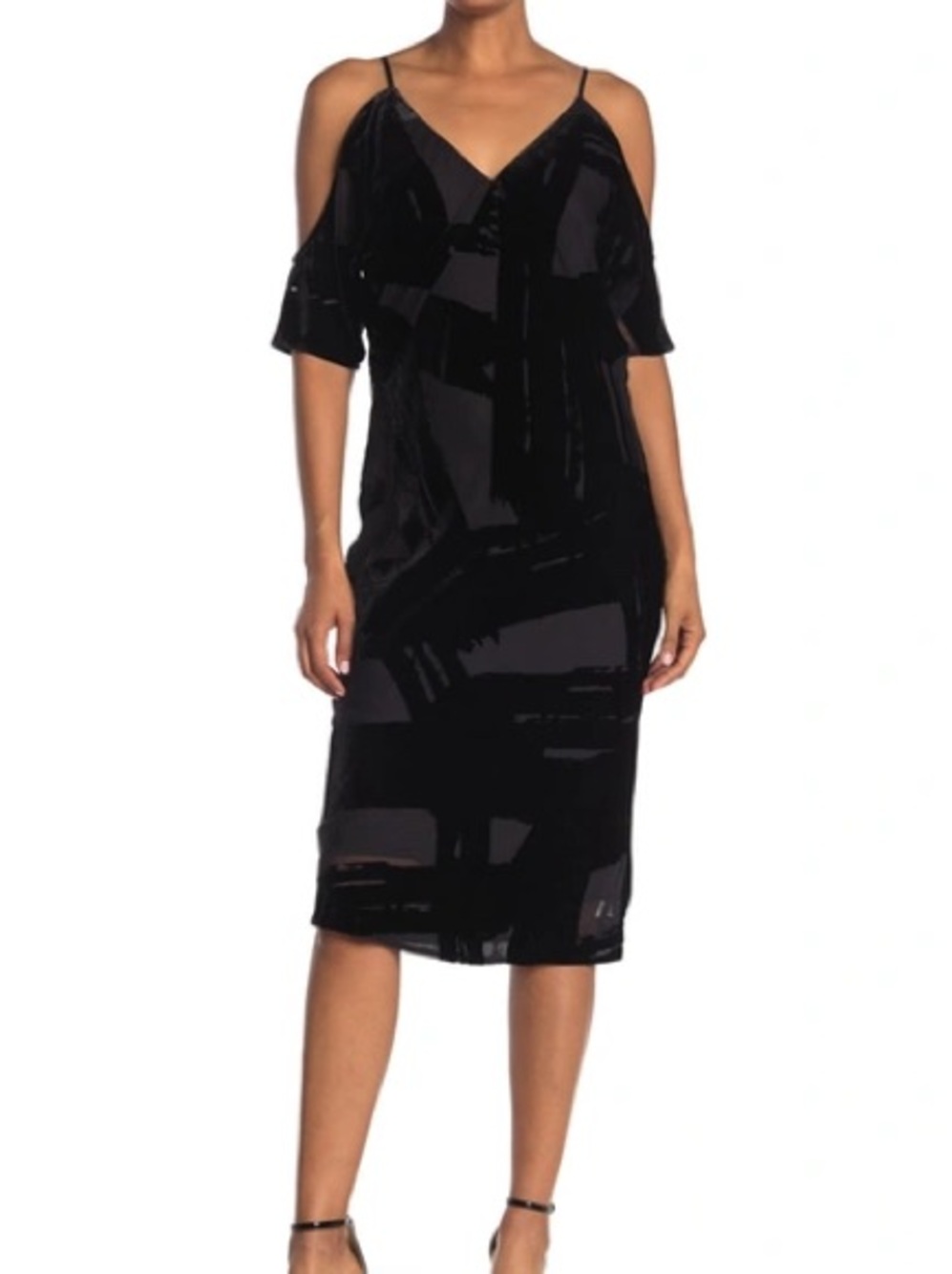 Trina Turk Black Silk Blend Cold Shoulder V Neck Midi Dress Size 0 Quiet Luxury - Picture 2 of 16